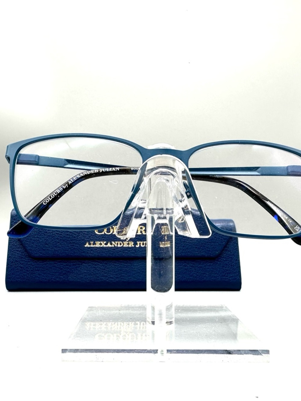 Colours by Alexander Julian BOURCE Blue Rectangle Eyeglass Frames 54-17-140 Case